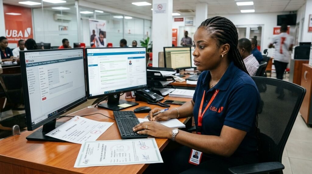 A Nigerian bank compliance officer processing a dividend wire-transfer request.